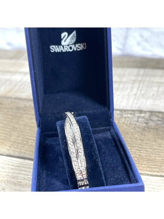 Swarovski Jewelry - Swarovski Crystal Retired Rhodium Plated Crystal Twist Bangle Bracelet Box VTG